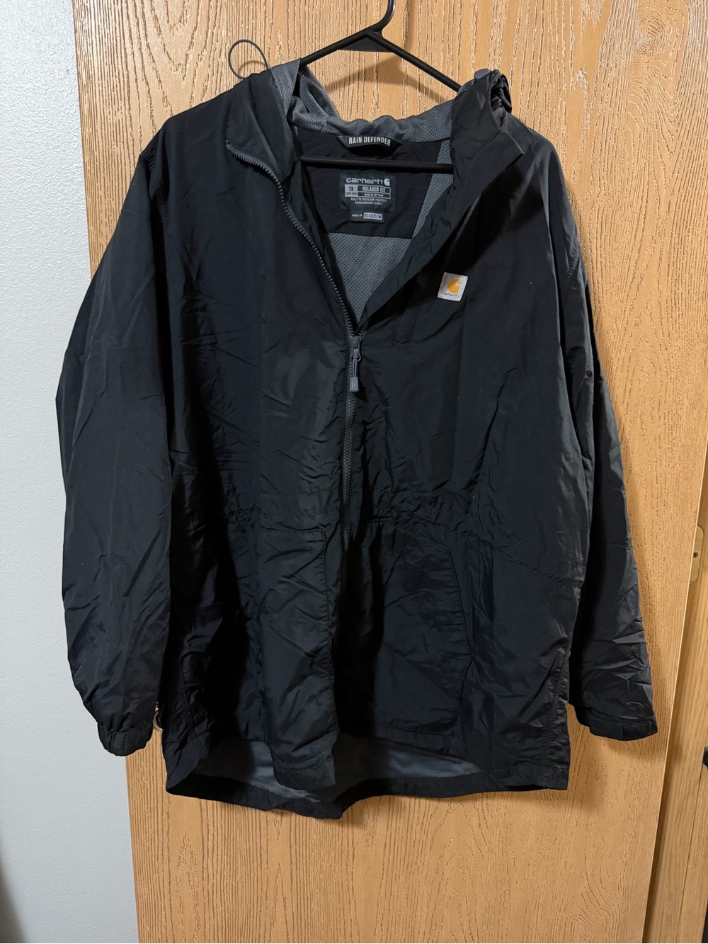 Women’s Carhartt Black Hooded Rain Jacket with Logo Patch